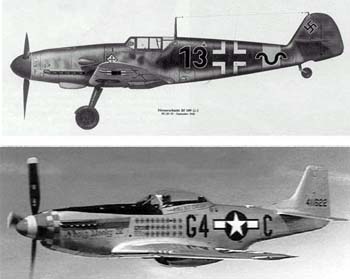 German Messerschmitt and American P-51